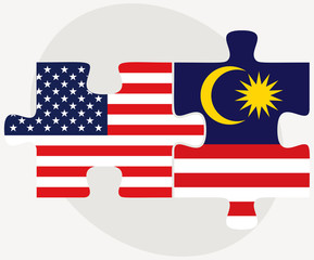 USA and Malaysia Flags in puzzle