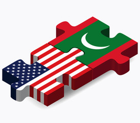 USA and Maldives Flags in puzzle