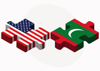 USA and Maldives Flags in puzzle