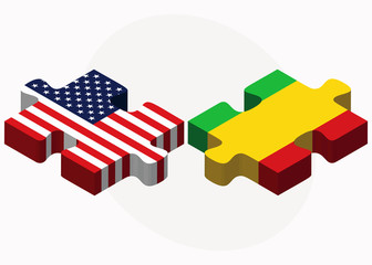 USA and Mali Flags in puzzle