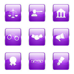 Law Sign Square Vector Violet Icon Design Set