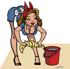 Funny vector cartoon girl in pin-up style isolated background