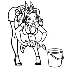 Funny vector cartoon girl in pin-up style isolated background