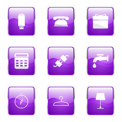 House Equipments Square Vector Violet Icon Design Set