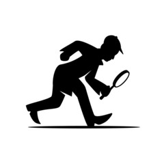 Detective man with magnifying glass search - obrazy, fototapety, plakaty