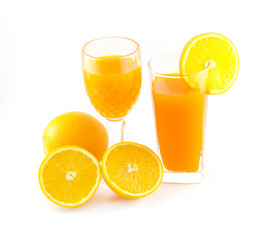 Orange juice and slice isolated on white