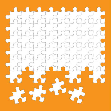 jigsaw puzzle pieces white on orange background
