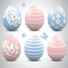Baby blue and baby pink Easter eggs.