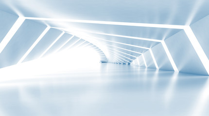Abstract empty illuminated light blue shining corridor, 3d © evannovostro