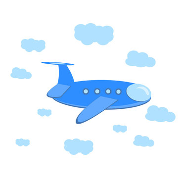 Cartoon plane in the sky with clouds