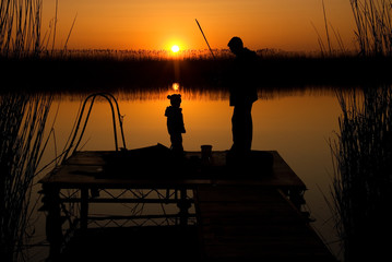 Dad and son fishing
