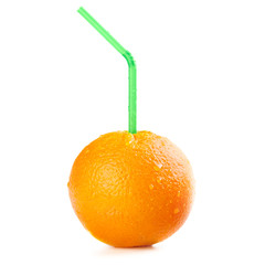 Ripe orange fruit with drops of water on the skin and cocktail s