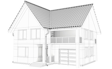 Sketch lines of a large frame house. Created with 3d technology