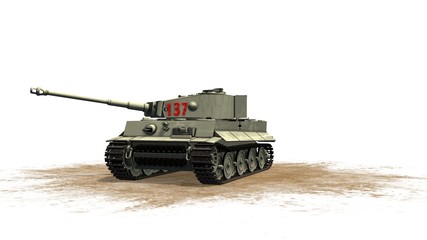 Fototapeta premium Tiger German Battle Tank - on white background