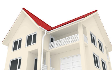 Cottage with a balcony and gutters roof