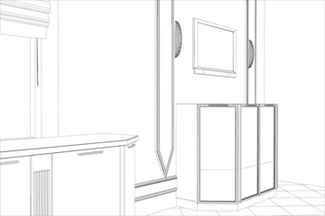 Abstract vector sketch interior. Illustration created of 3d