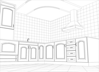 Kitchen vector sketch interior. Illustration created of 3d