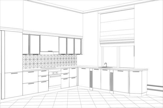Facade kitchen vector sketch interior. Illustration created of