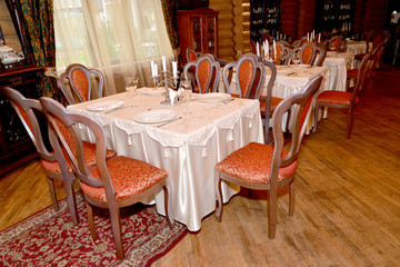 Fragment of an interior of restaurant of a guest complex. Center