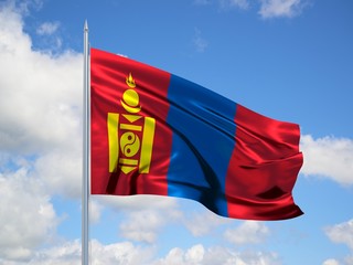 mongolia 3d flag floating in the wind in blue sky