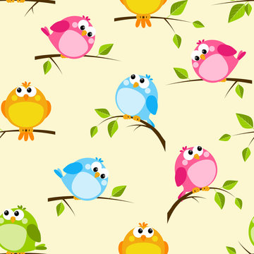 Seamless pattern with color birds