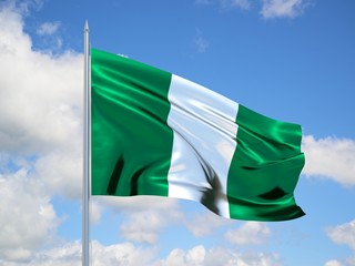 nigeria 3d flag floating in the wind in blue sky