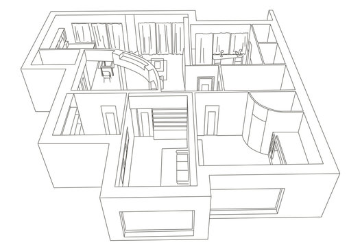 linear architectural sketch flat
