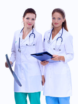 Two woman nurse watching X Ray image