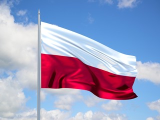 poland 3d flag floating in the wind in blue sky