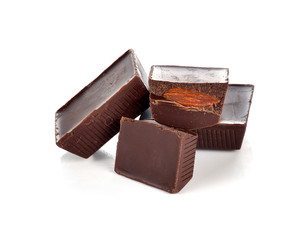 dark chocolate bars with nuts isolated on white background