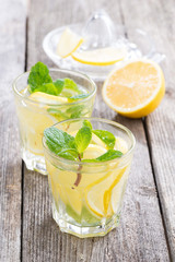 refreshing mint lemonade on a wooden table, vertical