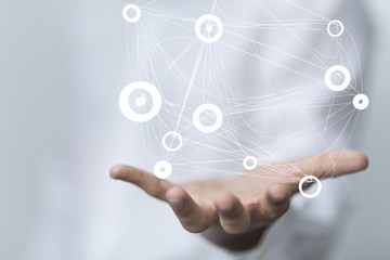 network holding in hand 3d connection data interface