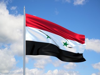 SYRIA 3d flag floating in the wind in blue sky