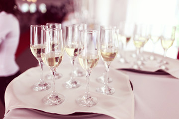 Four glasses of wine on a wedding day