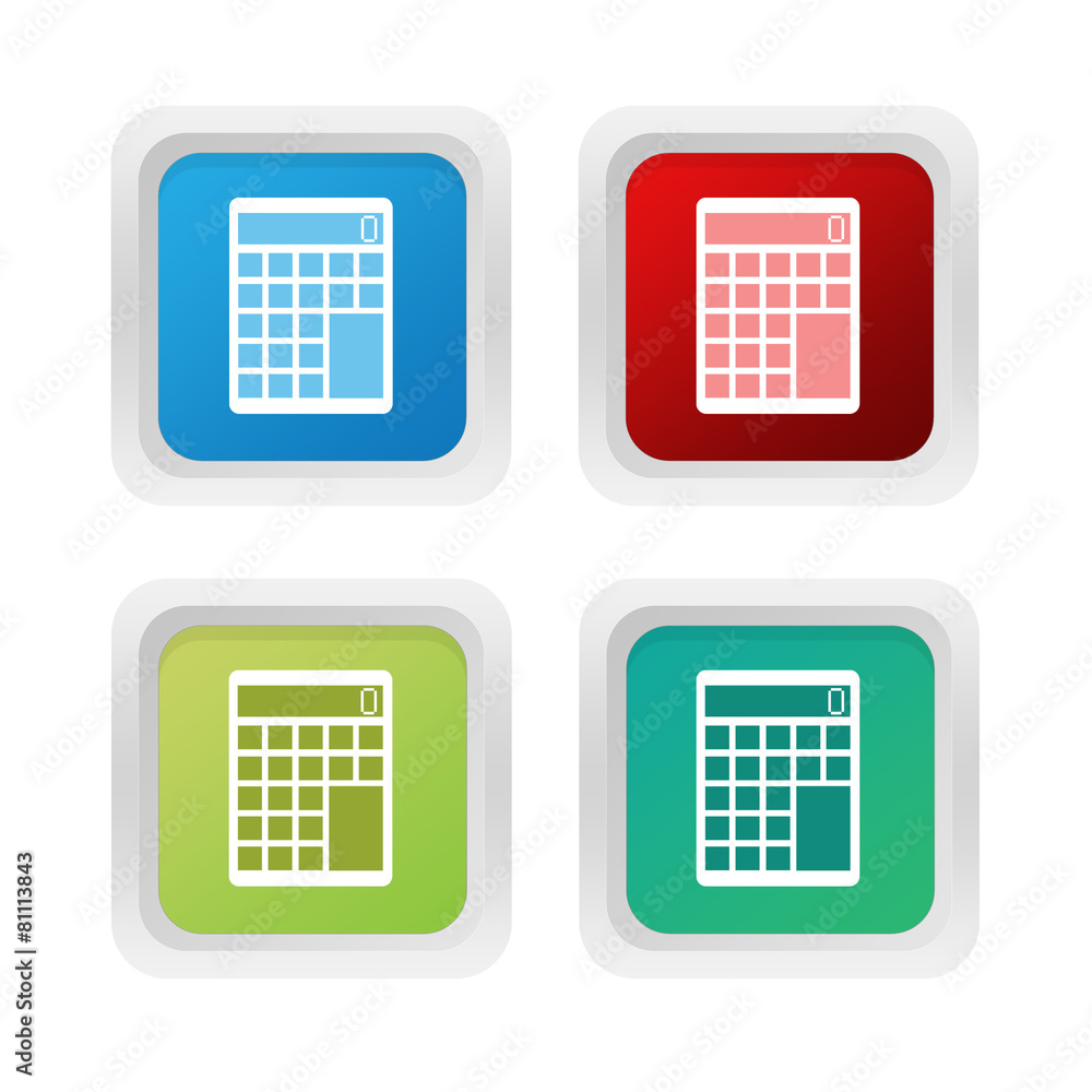 Aufkleber set of squared colorful buttons with calculator symbol