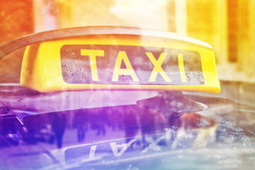 Taxi Cab Car Roof Sign, Double Exposure