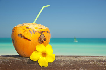 Orange coconut on the beach