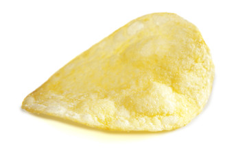 Single potato chip on white background