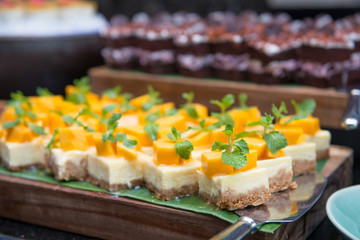 delicious cheesecake with fresh mango on top