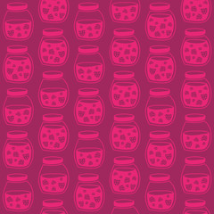 Red Pink seamless pattern with the Strawberry jam jars.