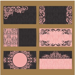 Set of floral vintage business invitations cards