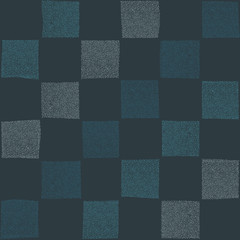 Checked hand drawn illustration with abstract elements. Seamless