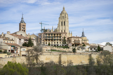 Fototapeta na wymiar aerial views of the Spanish city of Segovia. Ancient Roman and m