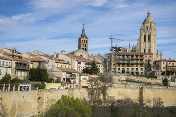 Fototapeta na wymiar aerial views of the Spanish city of Segovia. Ancient Roman and m