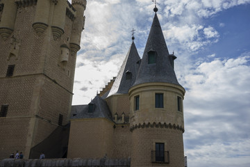 Medieval tower, alcazar castle city of Segovia, Spain. Old town