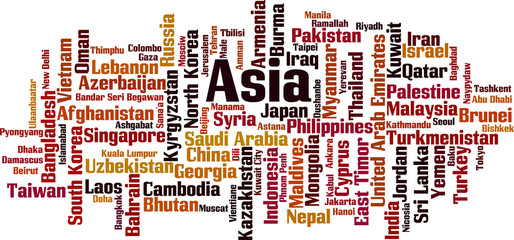 Countries in Asia word cloud concept. Vector illustration