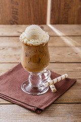 iced coffee with milk and ice cream