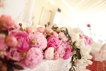 Beautiful peonies on wedding table