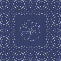 Traditional Japanese Embroidery Ornament with sakura flower. Sas