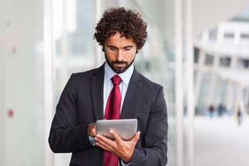 Man using a digital tablet